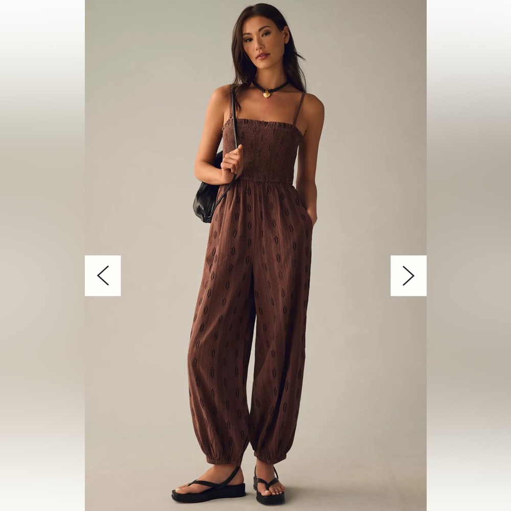 By Anthropologie Balloon-Leg Jumpsuit - Brown Pattern. Tore Out Itchy Tag😀 - Picture 4 of 9